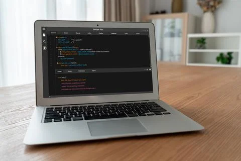 Software development programming on computer screen for modish application Fotos de archivo