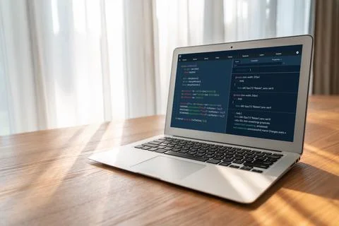 Software development programming on computer screen for modish application Fotos de archivo