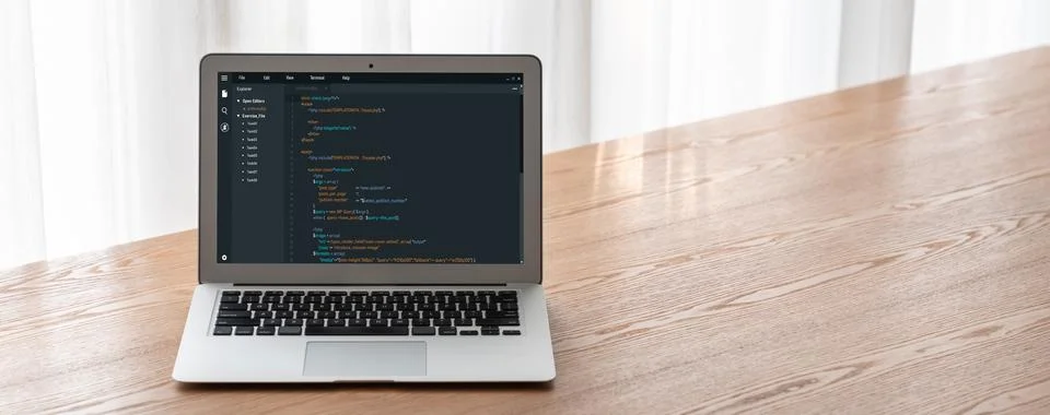 Software development programming on computer screen for modish application 스톡 사진