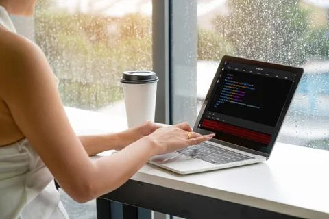 Software development programming on computer screen for modish application 스톡 사진