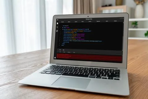 Software development programming on computer screen for modish application 스톡 사진