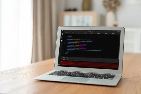 Software development programming on computer screen for modish application Stock Photos