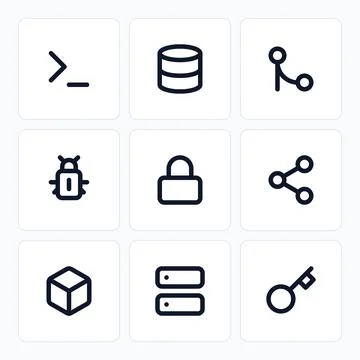 Software development programming data security and server network icon set Stock Illustration