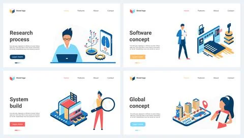 Software development, research process of building global system set and tiny Ilustración de archivo