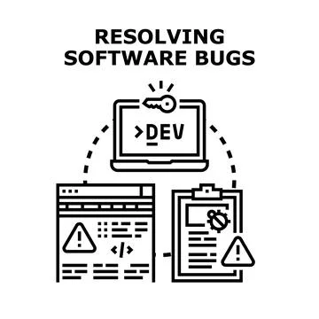 Software development resolving bug problems process work イラスト素材