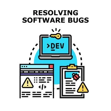 Software development resolving bug problems process work Stock Illustration