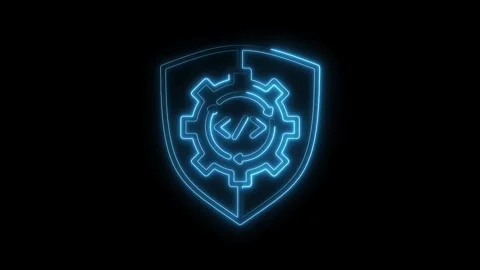 Software development security concept with glowing neon shield and cogwheel.. Stock Footage 312316151