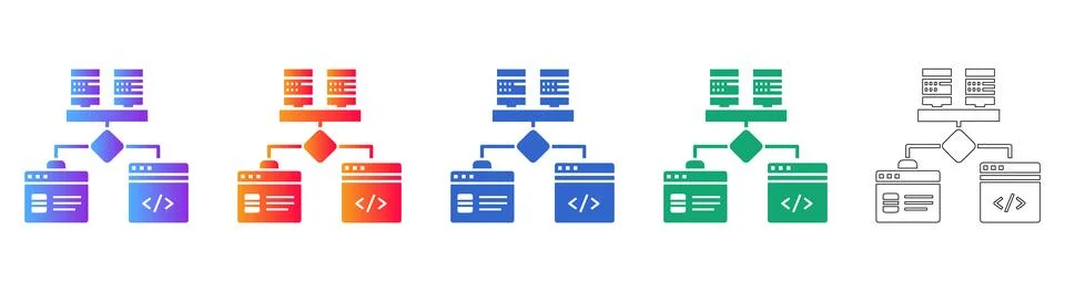 Software Development Server Hierarchy Icons Stock Illustration