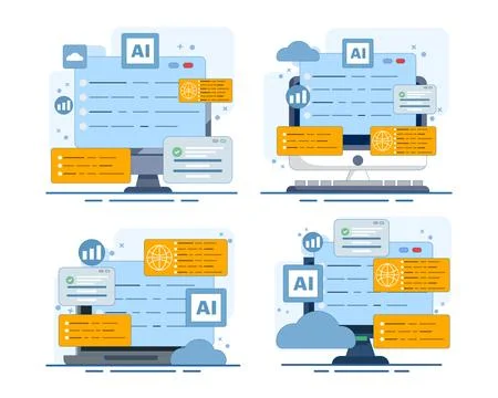 Software development set featuring programming, app creation, cloud services. Illustration