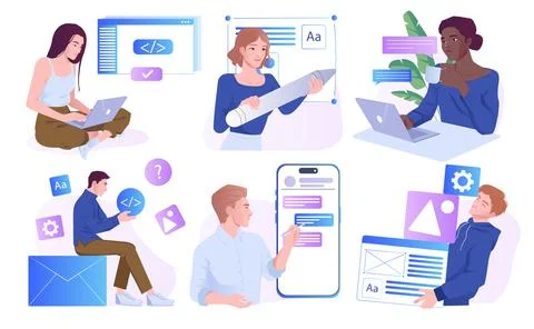 Software Development. Set of men and women programmers, web designers and Stock-Illustration