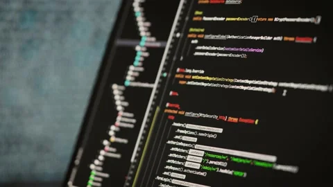 Software development in a special editor. On laptop screen code and application Stock Footage 177311619