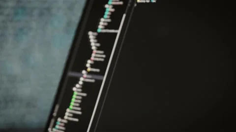 Software development in a special editor. On laptop screen code and application Stockbeeldmateriaal 183242558