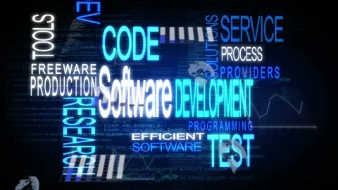Software DEVELOPMENT starting, expanding as keywords flying in, forming tech Stock Footage 329453838