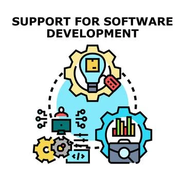 Software development support process with business solutions Illustrazione stock