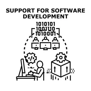 Software development support teamwork and coding process 스톡 일러스트