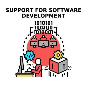 Software development support teamwork and coding process 库存插图