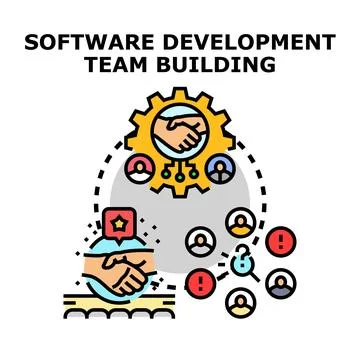 Software development team building cooperation workflow concept Stock Illustration