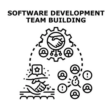 Software development team building cooperation workflow concept Stock Illustration