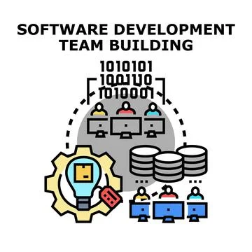 Software development team building creating digital solutions Stock Illustration