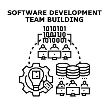 Software development team building creating digital solutions Stock Illustration