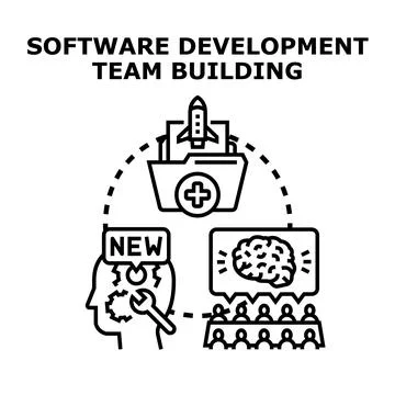 Software development team building creating innovative solutions Stock Illustration