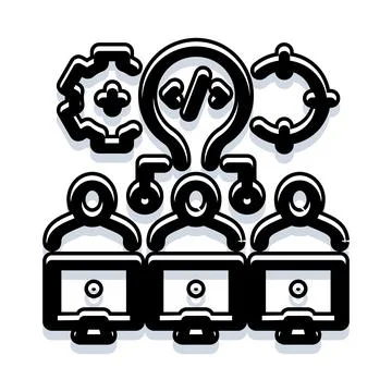 Software development team coding and collaborating on projects Stockillustratie