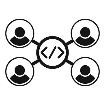 Software development team collaborating on programming network 库存插图