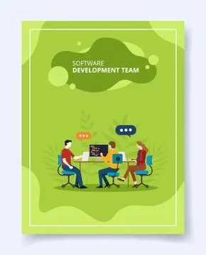Software development team people discussion build program for template of Illustrazione stock