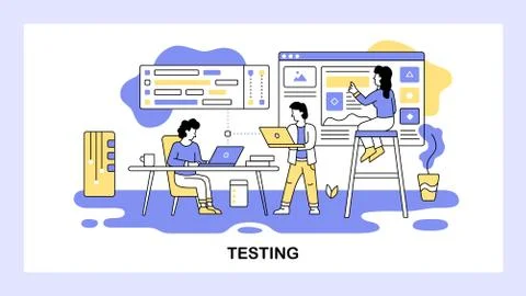 Software development team work together. Developer testing new software Stock Illustration