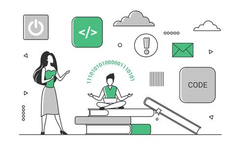 Software development team working on digital project Illustrazione stock