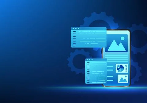 Software development technology Smartphone display screen, a screen that sh.. 스톡 일러스트