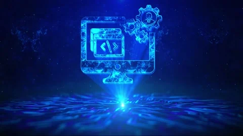 Software Development Text with HUD Rotation Digital Technology interface Sci Fi Stock Footage 218127946