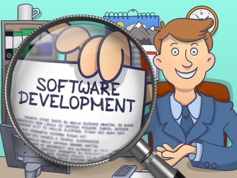 Software Development through Lens. Doodle Design Stock Illustration