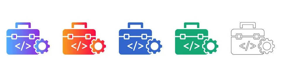 Software Development Toolkit and Gear Icon Set Stock Illustration