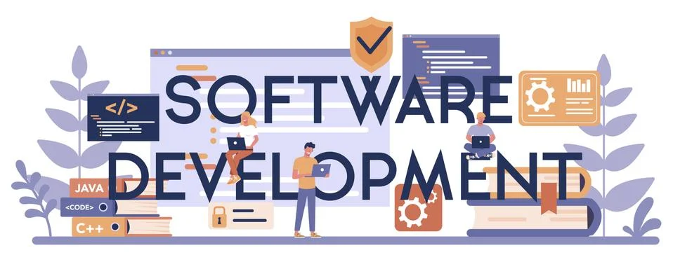 Software development typographic header concept. Idea of Stockillustratie