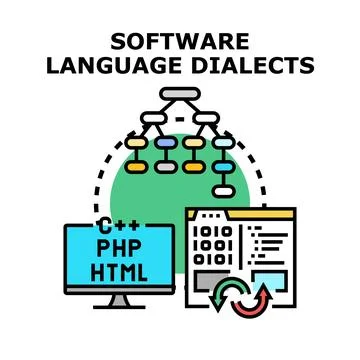 Software development using programming language dialects concept 스톡 일러스트
