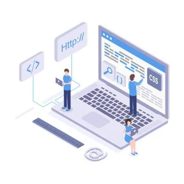 Software development vector isometric illustration. Programming and coding 스톡 일러스트