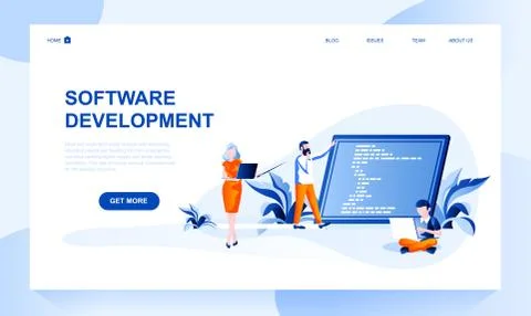 Software development vector landing page template Illustrazione stock