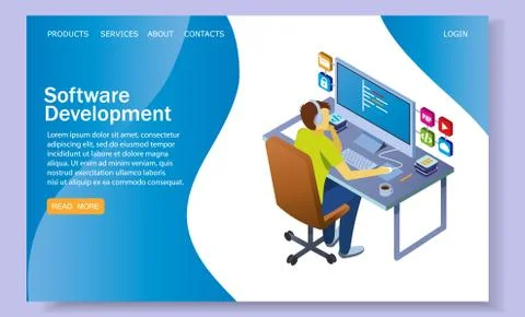 Software development vector website landing page design template Stockillustratie