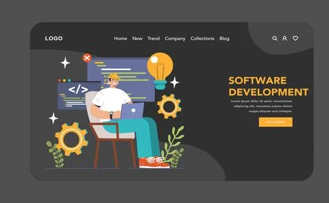 Software development web banner or landing page dark or night mode Stockillustratie