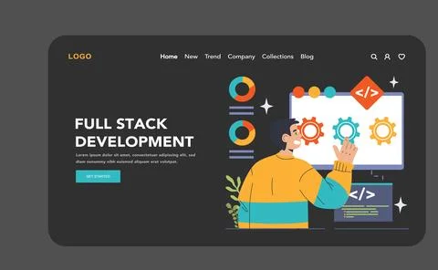 Software development web banner or landing page dark or night mode Illustrazione stock