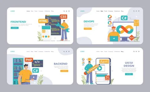 Software development web banner or landing page set. Coding, Stock Illustration