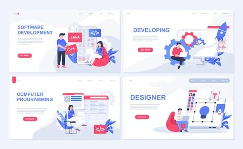 Software development web concept for landing page in flat design. Computer pr 스톡 일러스트