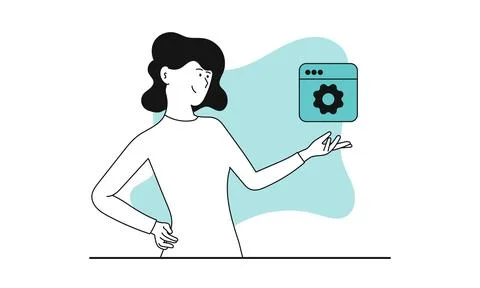 Software development with woman vector illustration concept. Business codin.. Stock Illustration