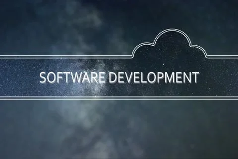 SOFTWARE DEVELOPMENT word cloud Concept. Space background. Stock Photos