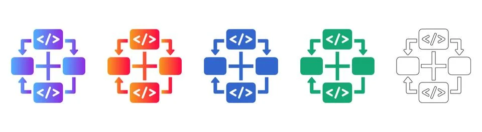 Software Development Workflow and Coding Icons 스톡 일러스트
