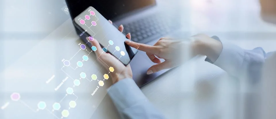 Software Development Workflow and Version Control Branching Strategy Visualiz Stock Photos