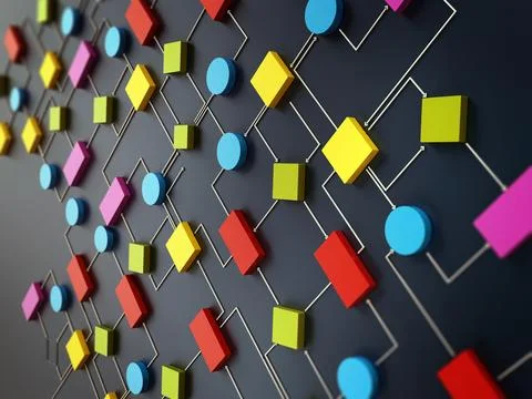 Software diagram or flowchart on black background. 3D illustration 스톡 일러스트