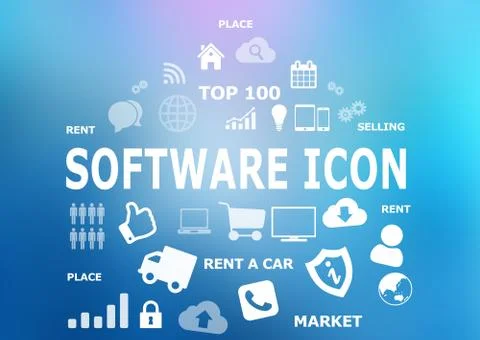 Software diversity icons on blue background. Content creation tool Stock Illustration