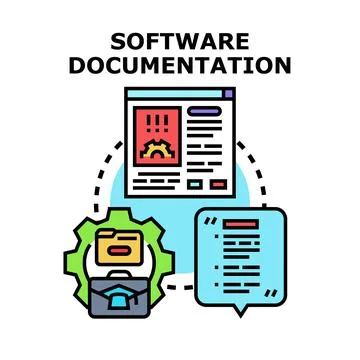Software documentation process explaining program development Stock Illustration